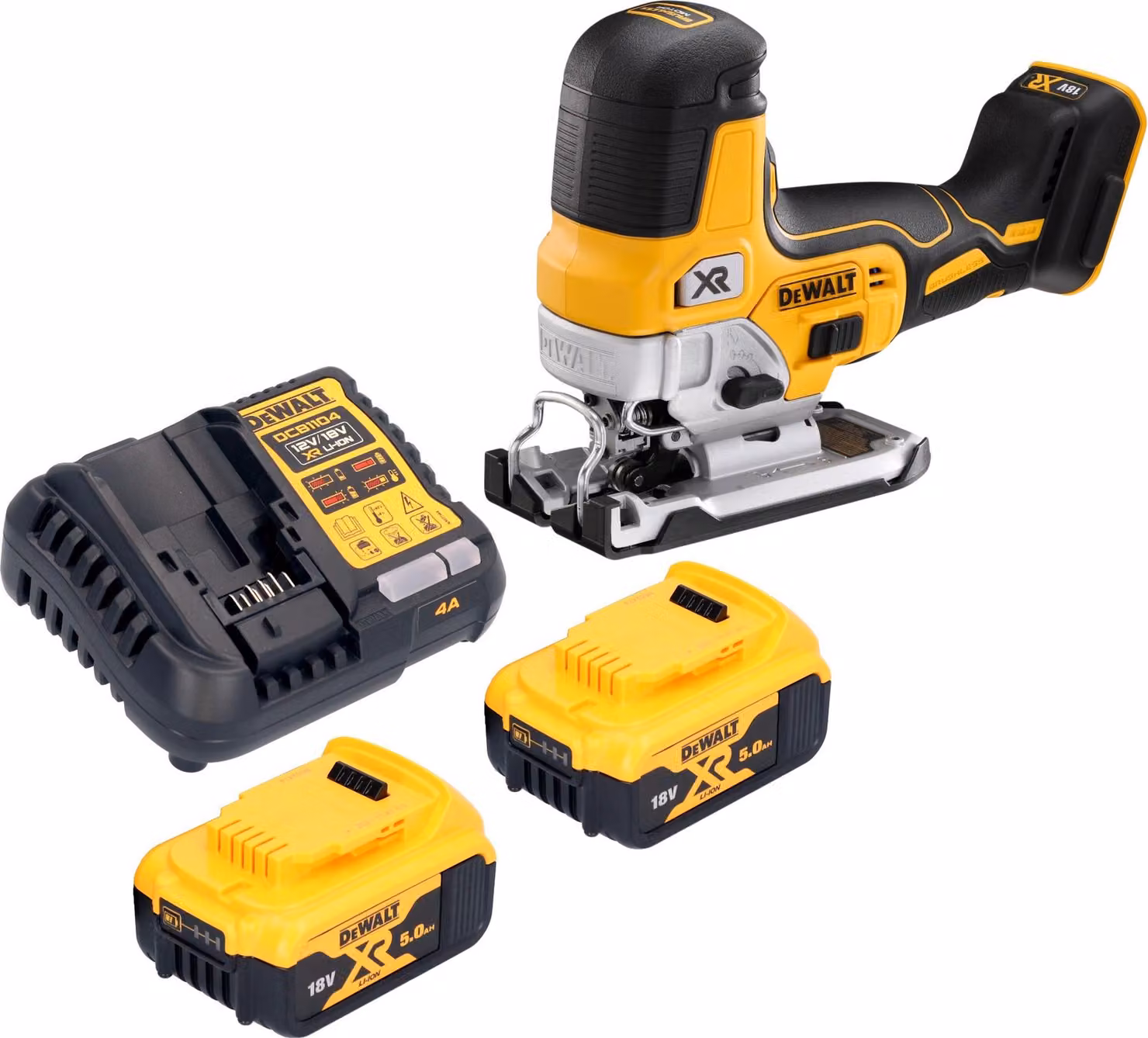 Seghetto alternativo a batteria DeWalt DCS 335 P2 18 V 135 mm Brushless + 2 batterie da 5,0 Ah + caricabatterie