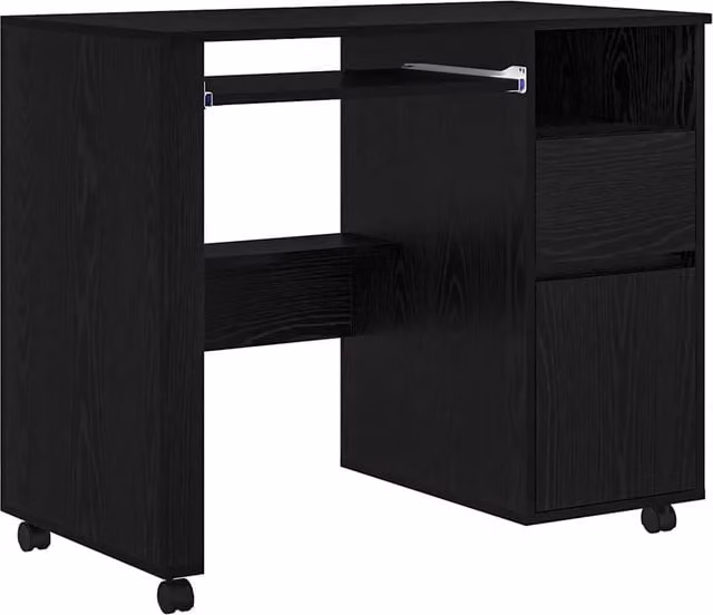 Scrivania | Tavolo da Ufficio con Ruote con cassetto Rovere Nero 91 x 50 x 77 cm