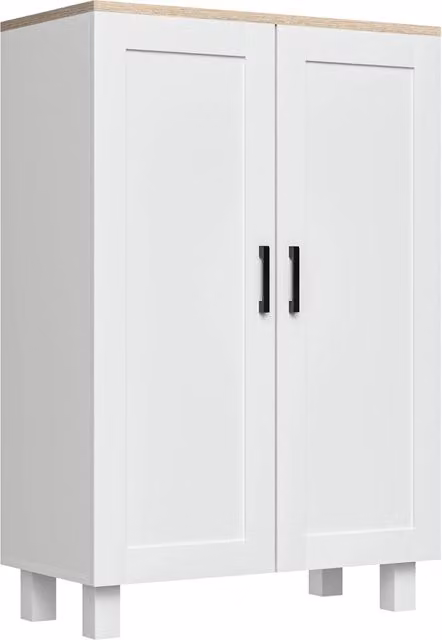 Tavolino Minimal Bianco con Ripiano Aggiustabile e 2 Ante L/P/H: 60 x 30 x 90 cm