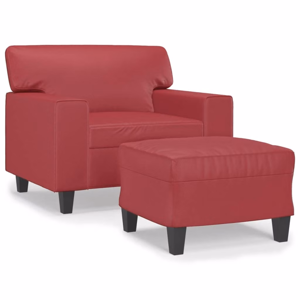 Poltrona con Poggiapiedi Rosso Vino 60 cm in Pelle finta