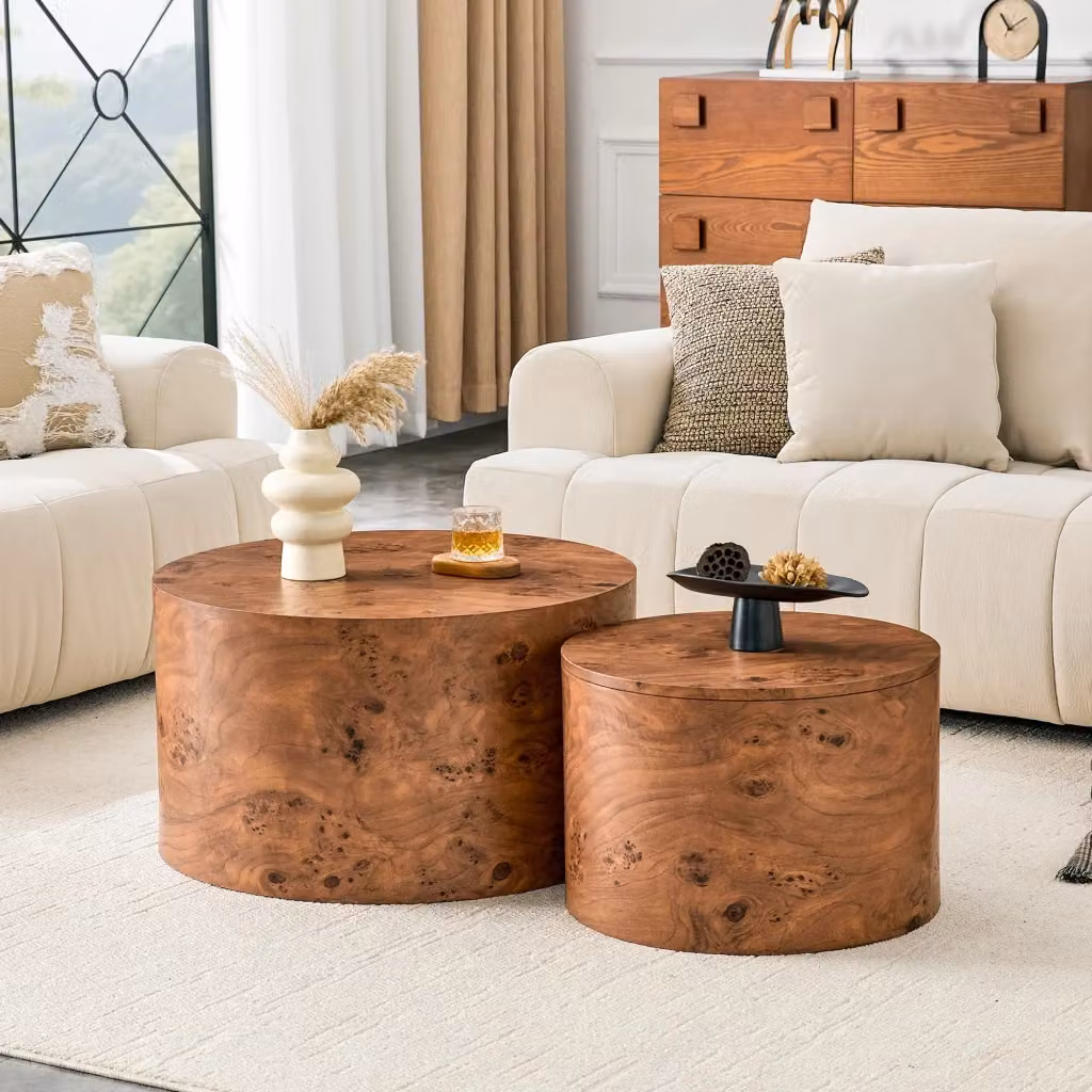 Set di 2 tavolini da caffè nesting REDOM rotondi in MDF marrone con piano moderno – 2