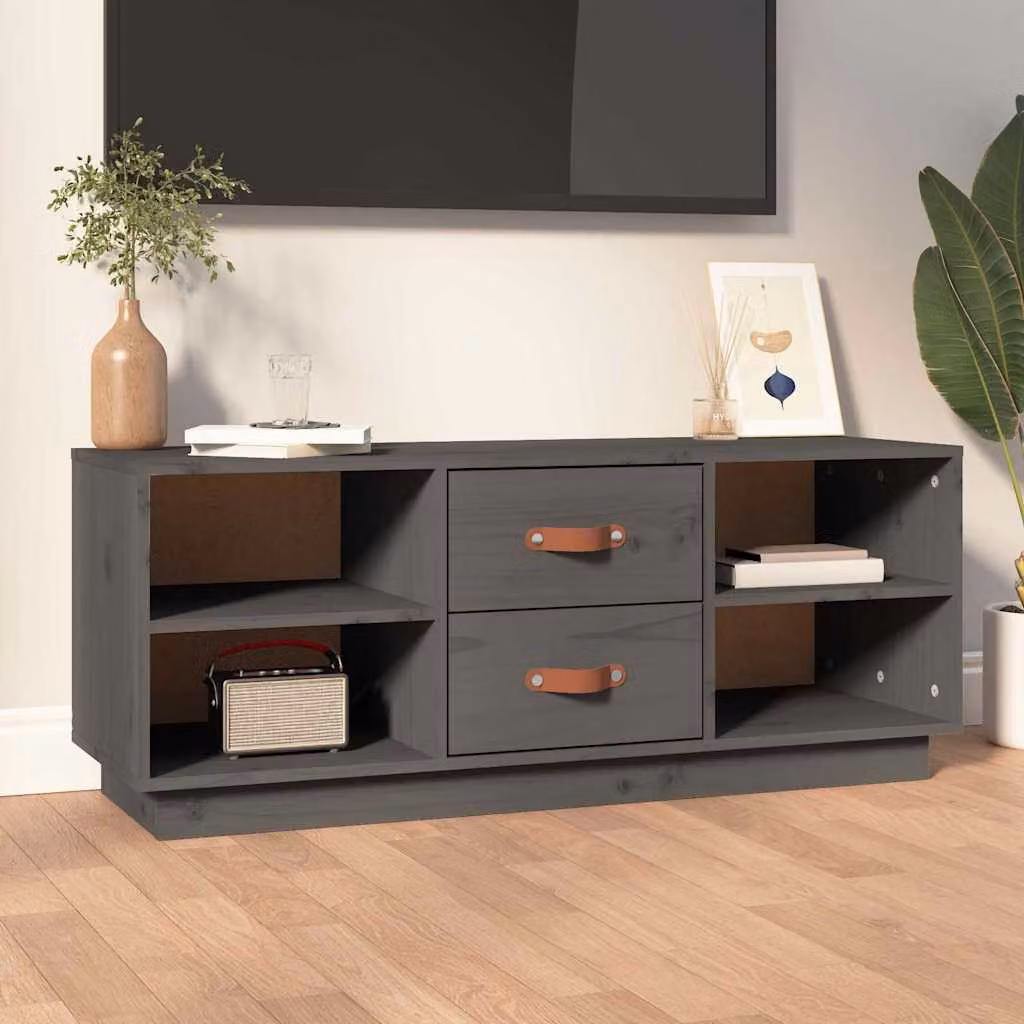 vidaXL Mobile Porta TV Grigio in Legno Massello di Pino L: 100 cm, P: 34 cm, H: 40 cm