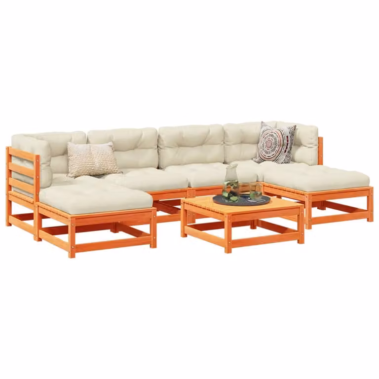 vidaXL Set Divani da Giardino 7 pz in Legno di Pino Massello Marrone con Cuscini Beige