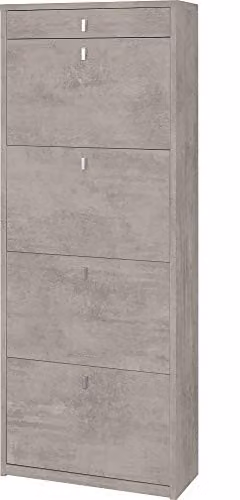 Scarpiera mobile porta scarpe 4 ante a ribalta e 1 Cassetto H164 L63 P29 Cm colore Cemento Sk568k