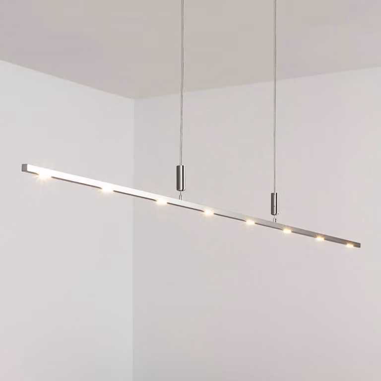 Lampada a sospensione Quitani LED Tolu, lunghezza 180 cm, dimmerabile Tolu Quitani,, Alluminio / Grigio / Zincato, Soggiorno / Sala da pranzo, Alluminio, Moderno
