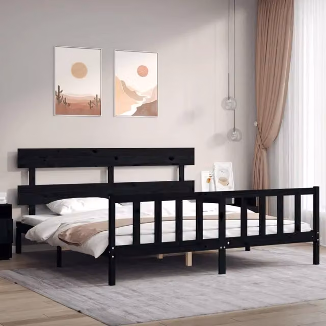 Letto con Testiera in Legno Massello di Pino Nero vidaXL 200x200 cm