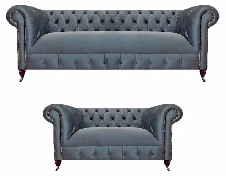 Komplette Chesterfield Hellgraue Garnitur Wohnzimmer Designer Couchen