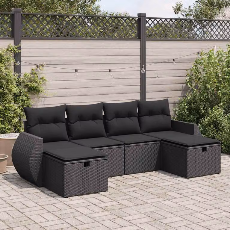 Maison Exclusive - Set da giardino 6 pezzi con cuscini in polyrattan nero