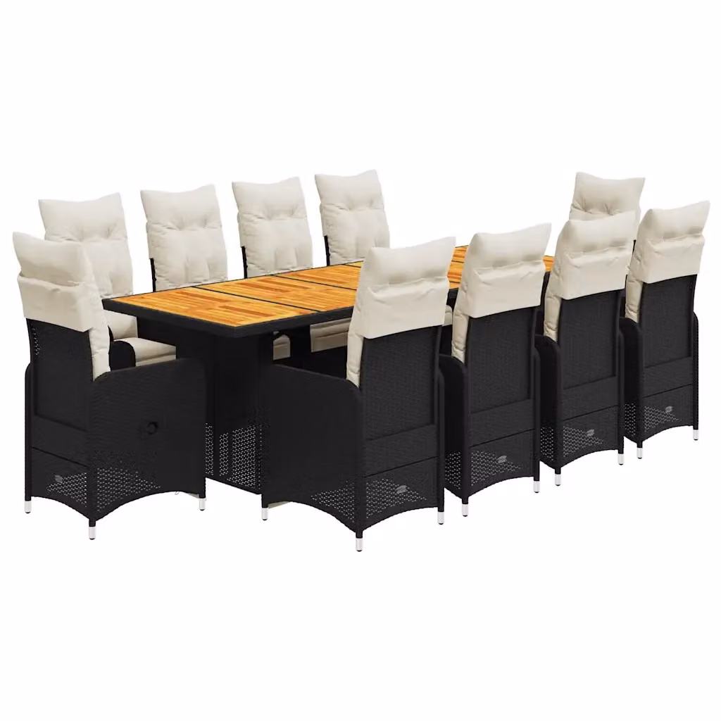 Set da Bistrò da Giardino vidaXL in Polyrattan e Legno di Acacia Nero e Bianco con 11 Pezzi – 2