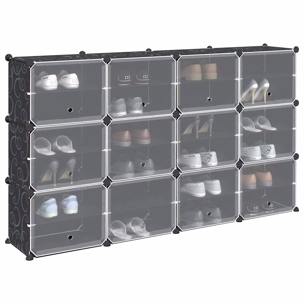vidaXL Organizzatore Portaoggetti con 12 Cubi e Ante Trasparenti, Nero e Trasparente, L/P/H: 93,5 x 31,5 x 165,5 cm