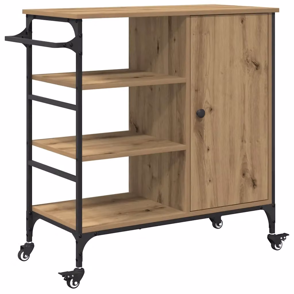 Carrello da cucina moderno vidaXL in legno di rovere marrone con ruote L 87,5 cm x P 39 cm x H 84,5 cm – 2