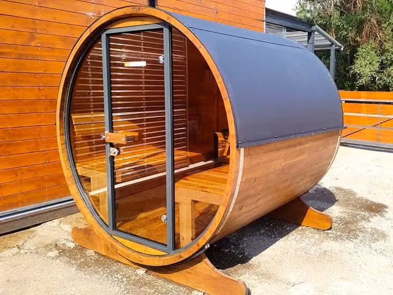 Sauna da giardino a botte Scoperta incl. riscaldatore per sauna SO-3m