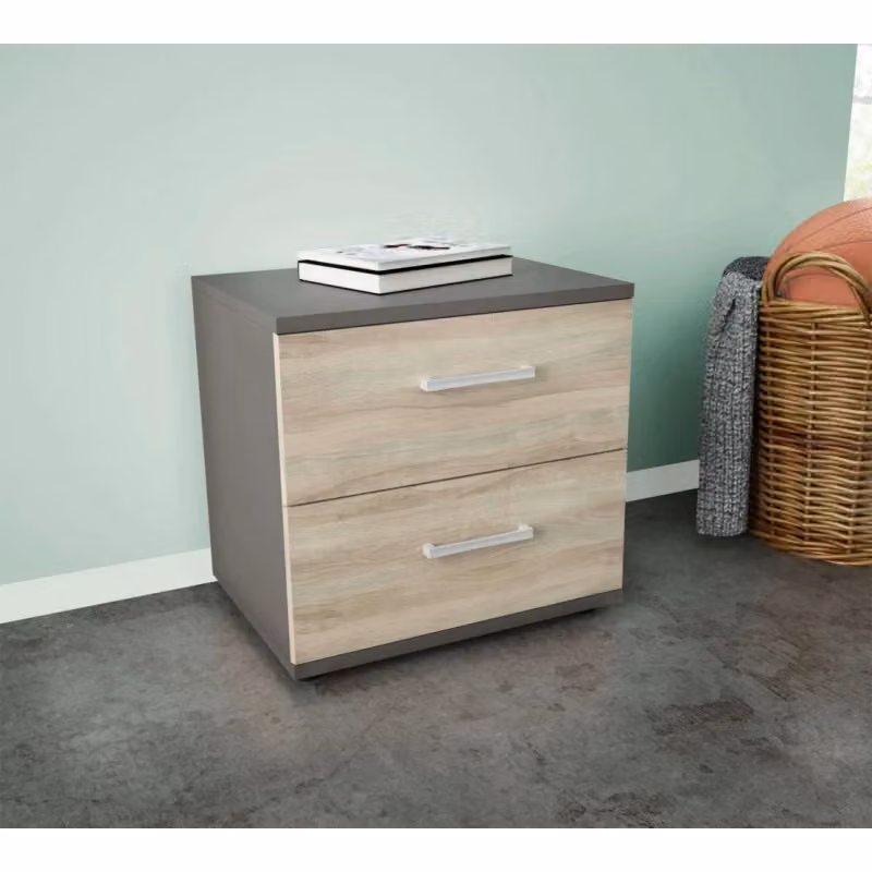 Comodino moderno Cosma in legno e MDF, grigio e beige – 2
