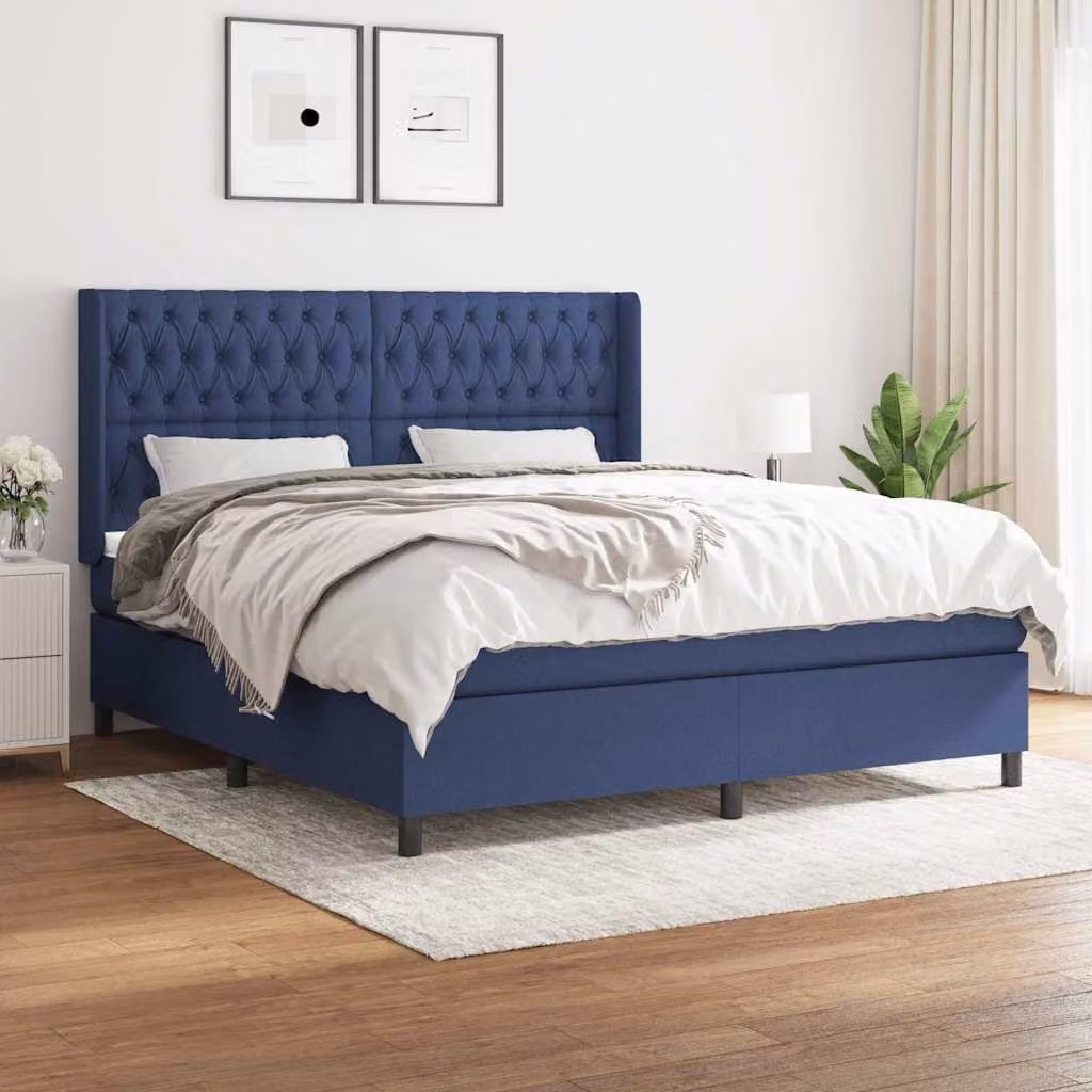 vidaXL Giroletto a Molle con Materasso Blu e Bianco in Tessuto L/P: 180 x 200 cm – 1