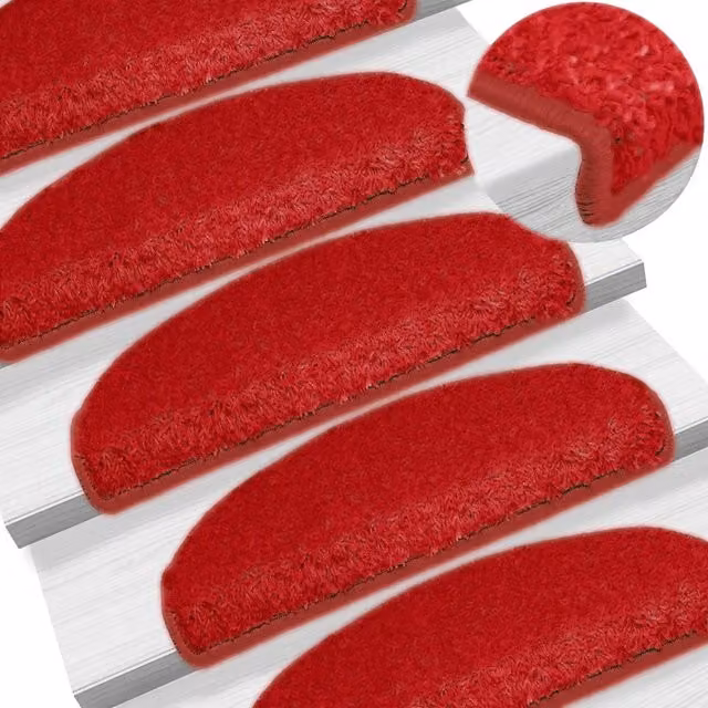 Set di 30 tappetini per scale semicircolari vidaXL rossi, antiscivolo e autoadesivi, L: 65 cm, P: 21 cm, H: 4 cm – 1