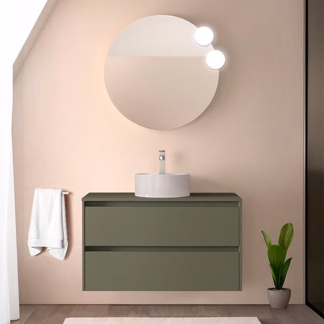 Mobile bagno sospeso Gaya Inbagno verde satinato con top per lavabo da appoggio L: 90 cm, P: 45 cm, H: 54 cm