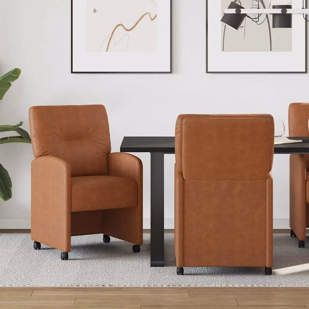 Set di 2 sedie da pranzo con ruote vidaXL in pelle sintetica marrone e struttura in metallo