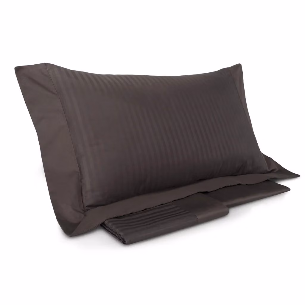 Set Copripiumino Matrimoniale Mitera in Mako Satin a Righe Marrone con Lenzuolo e Federe – 2