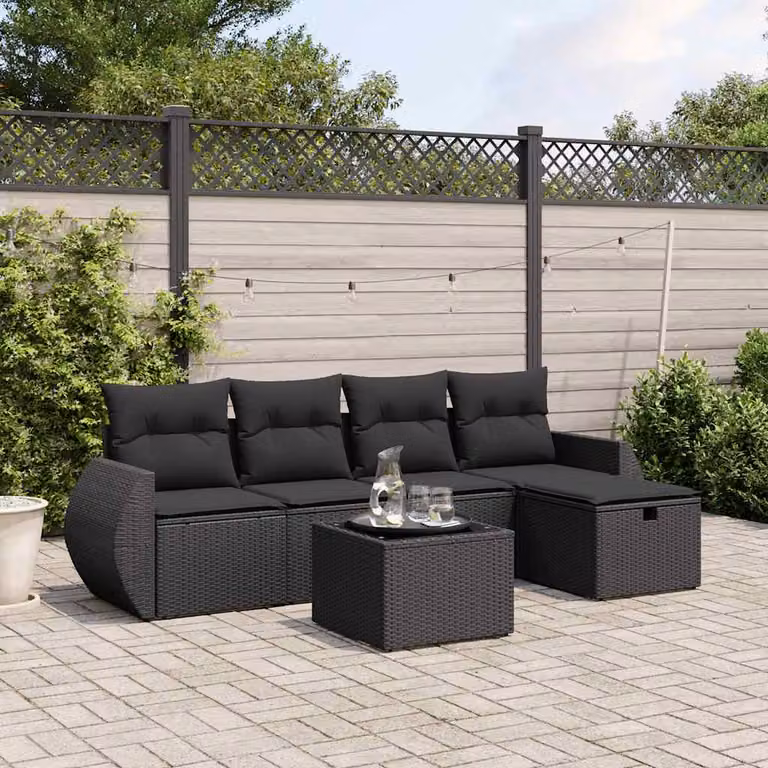 vidaXL Set Divano da Giardino a L con Cuscini Nero in Polyrattan e Struttura in Metallo