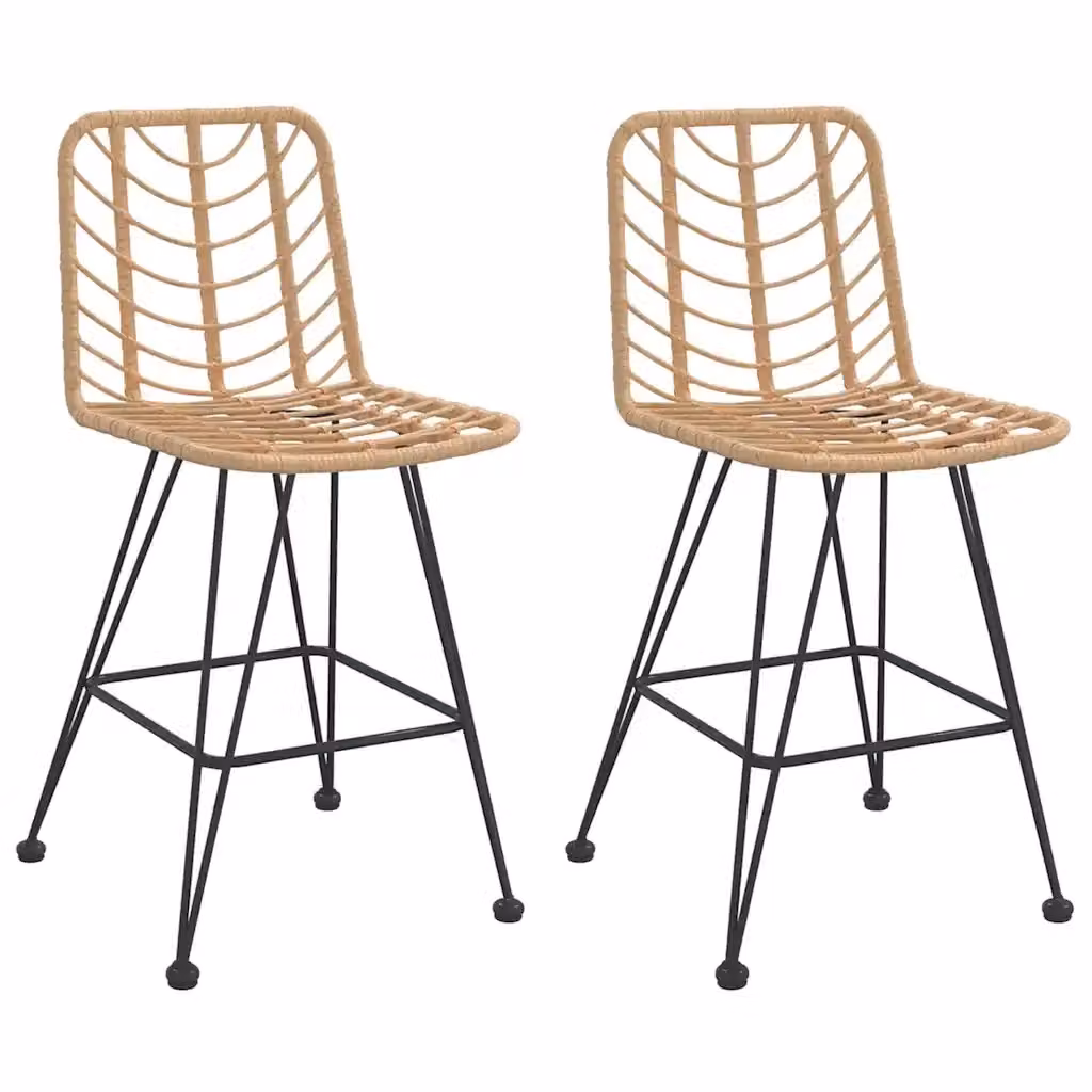 Set di 2 sgabelli da bar moderni vidaXL in rattan PE e metallo nero, L: 45 cm, P: 56 cm, H: 103,5 cm – 2