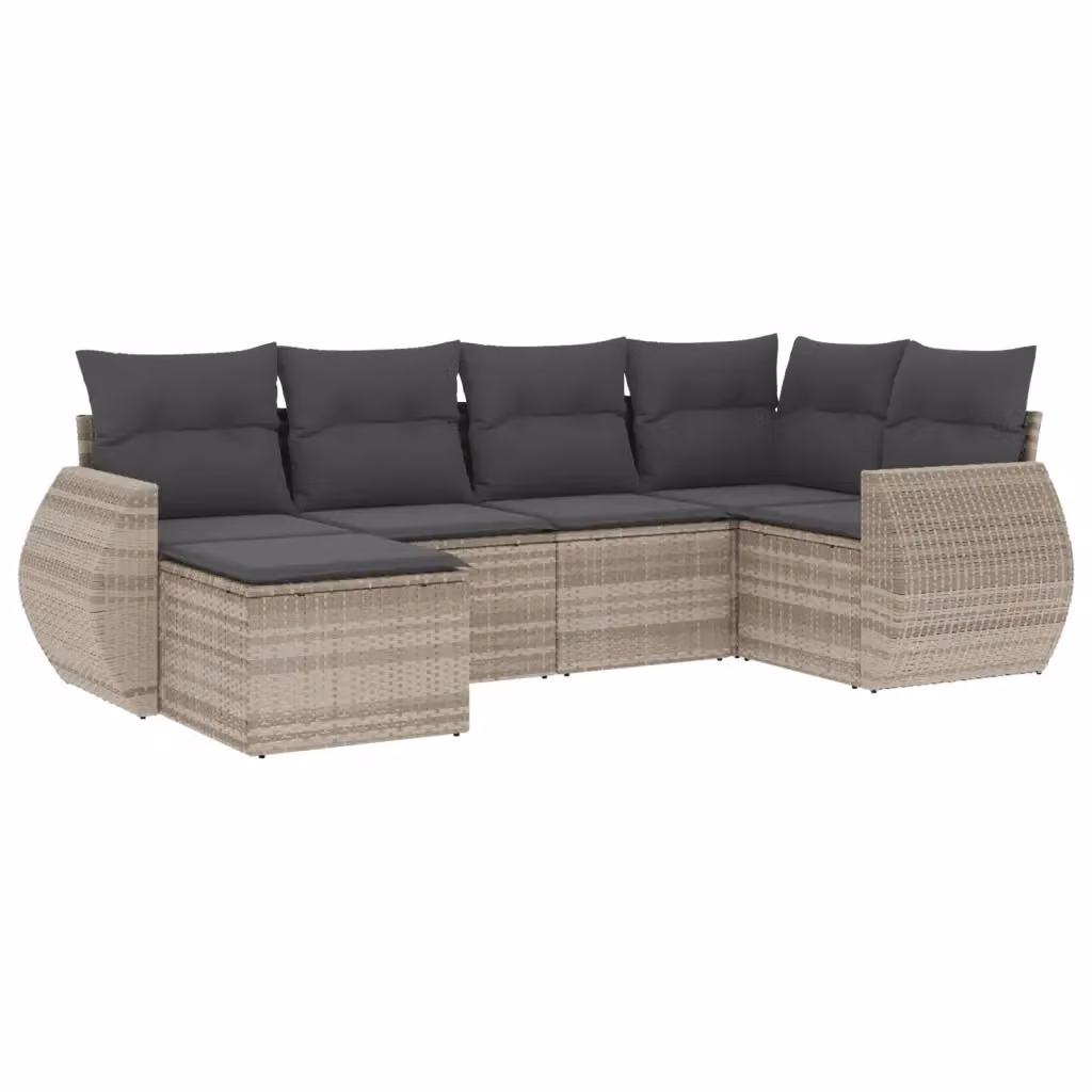 vidaXL Set Divano da Giardino a L in Polyrattan con Cuscini Grigio Chiaro e Struttura in Metallo, 6 Pezzi – 2