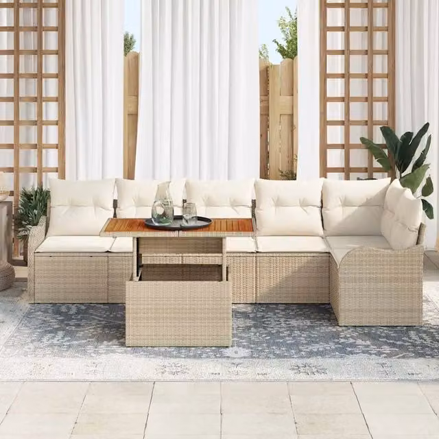Set Divano da Giardino 7 pz Beige Poly Rattan 3358206