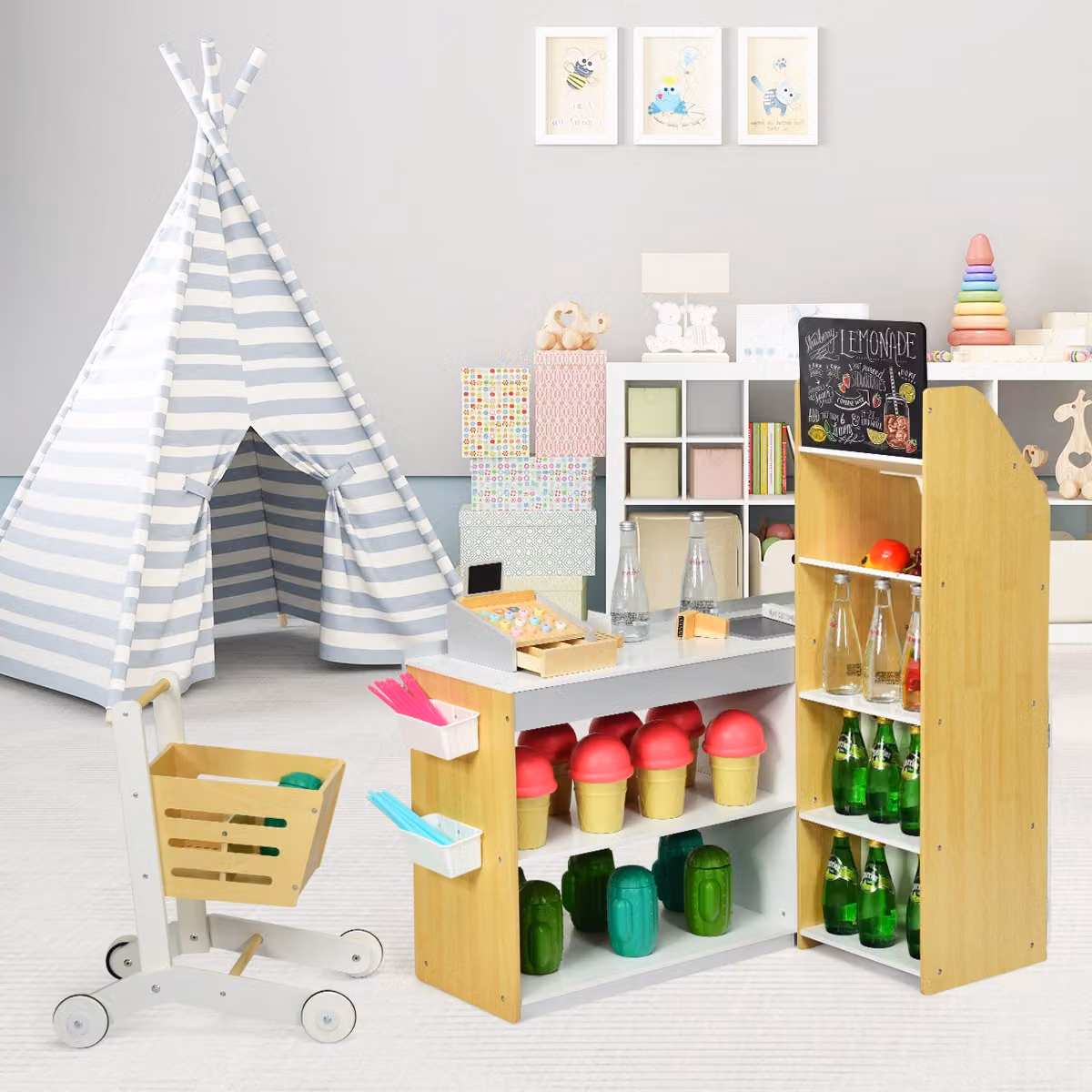Set giocattolo supermercato Costway con carrello della spesa e cassa multicolore