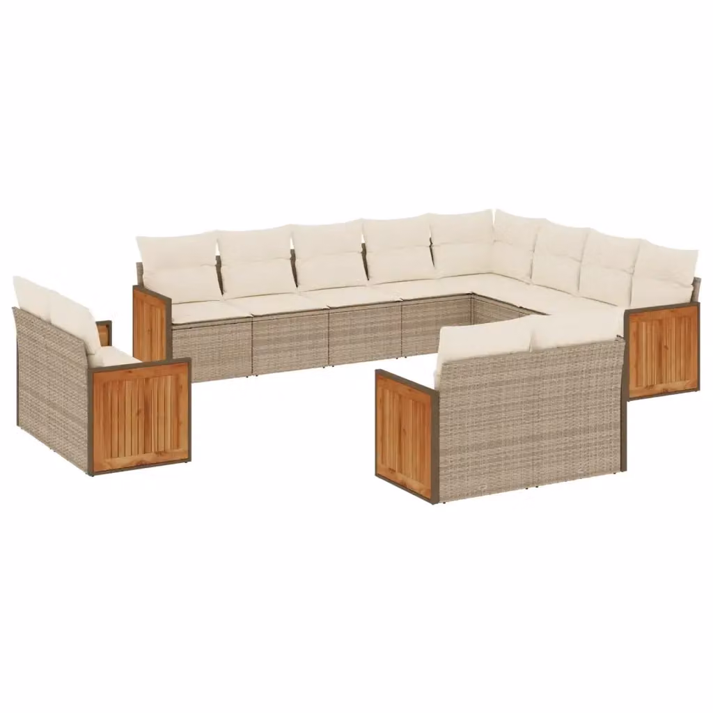 Set di divani da giardino a forma di U vidaXL composto da 12 pezzi con cuscini beige e struttura in rattan e metallo per esterno – 2