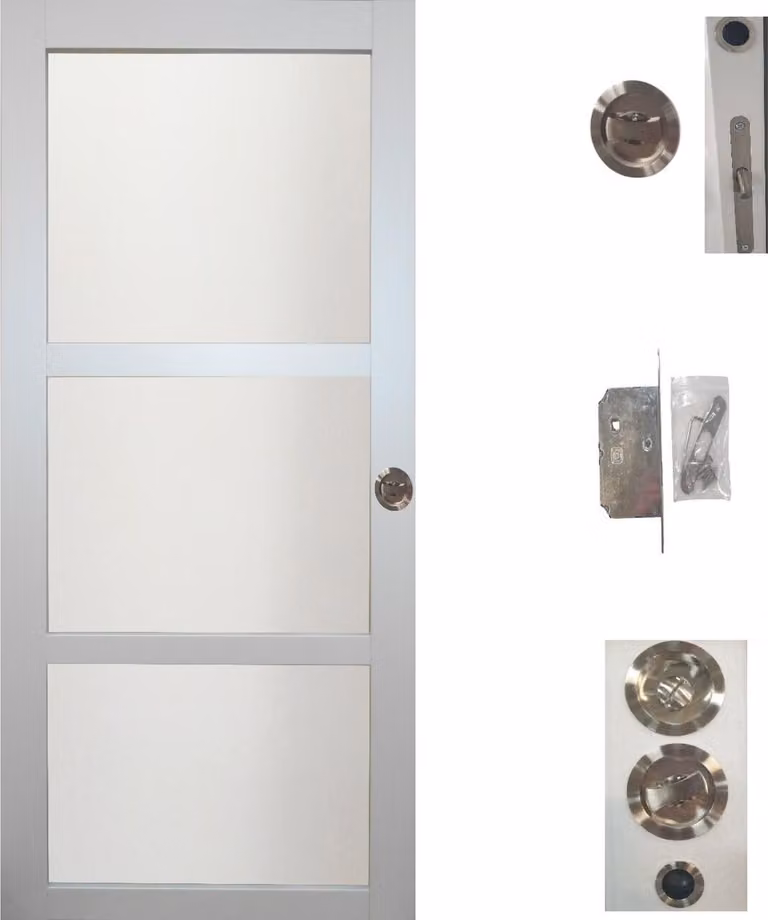 Porta scorrevole Greyria grigia chiara con vetro H204 x L83 cm, serratura di blocco Gd Menuserie