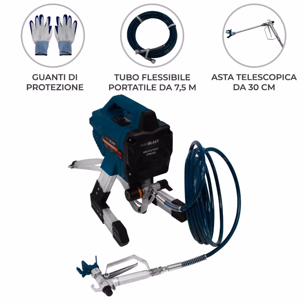 Verniciatore a Spruzzo Professionale Airless Monster Shop, Pistola Elettrica ad Alta Pressione per Pareti, Colore Blu e Argento – 2