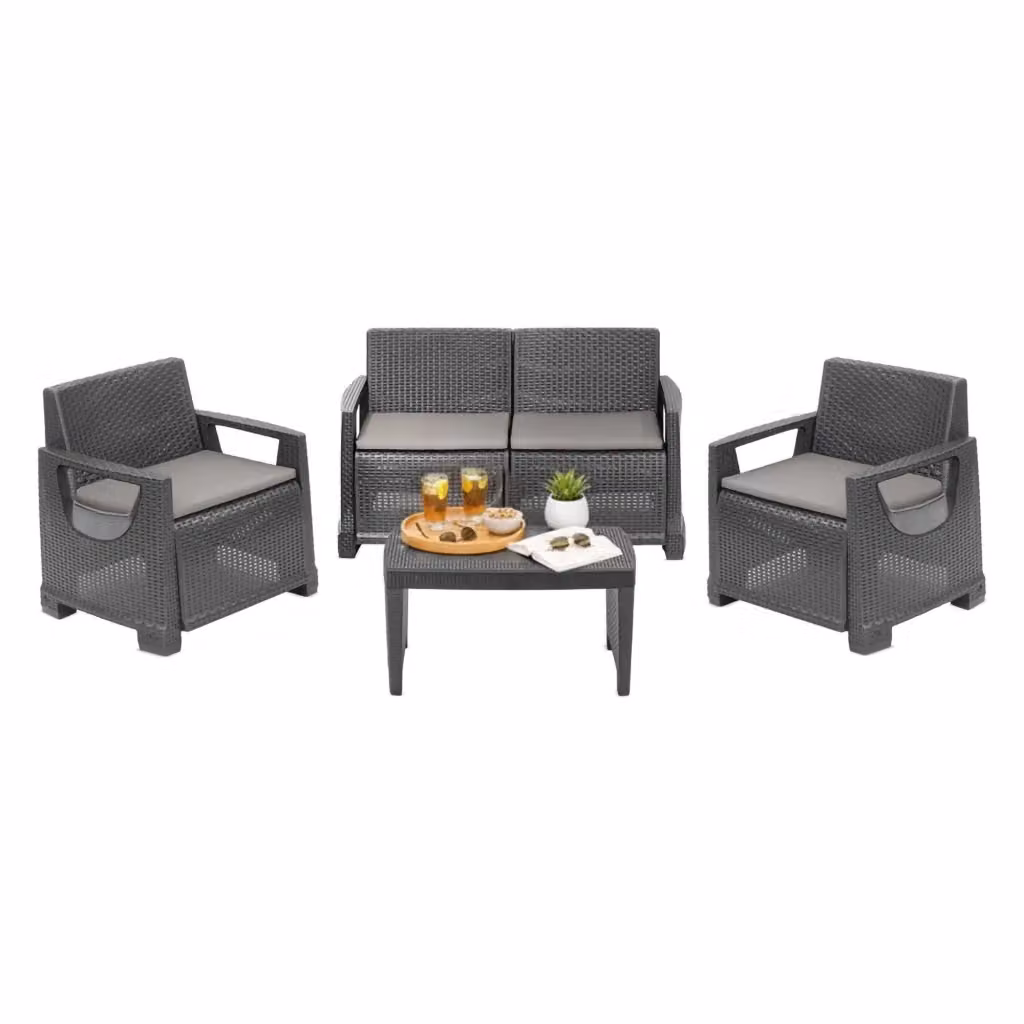 Set Salotto da Esterno Covo DMORA per 4 Persone, Grigio Antracite e Nero con Cuscini e Pouf incluso – 2