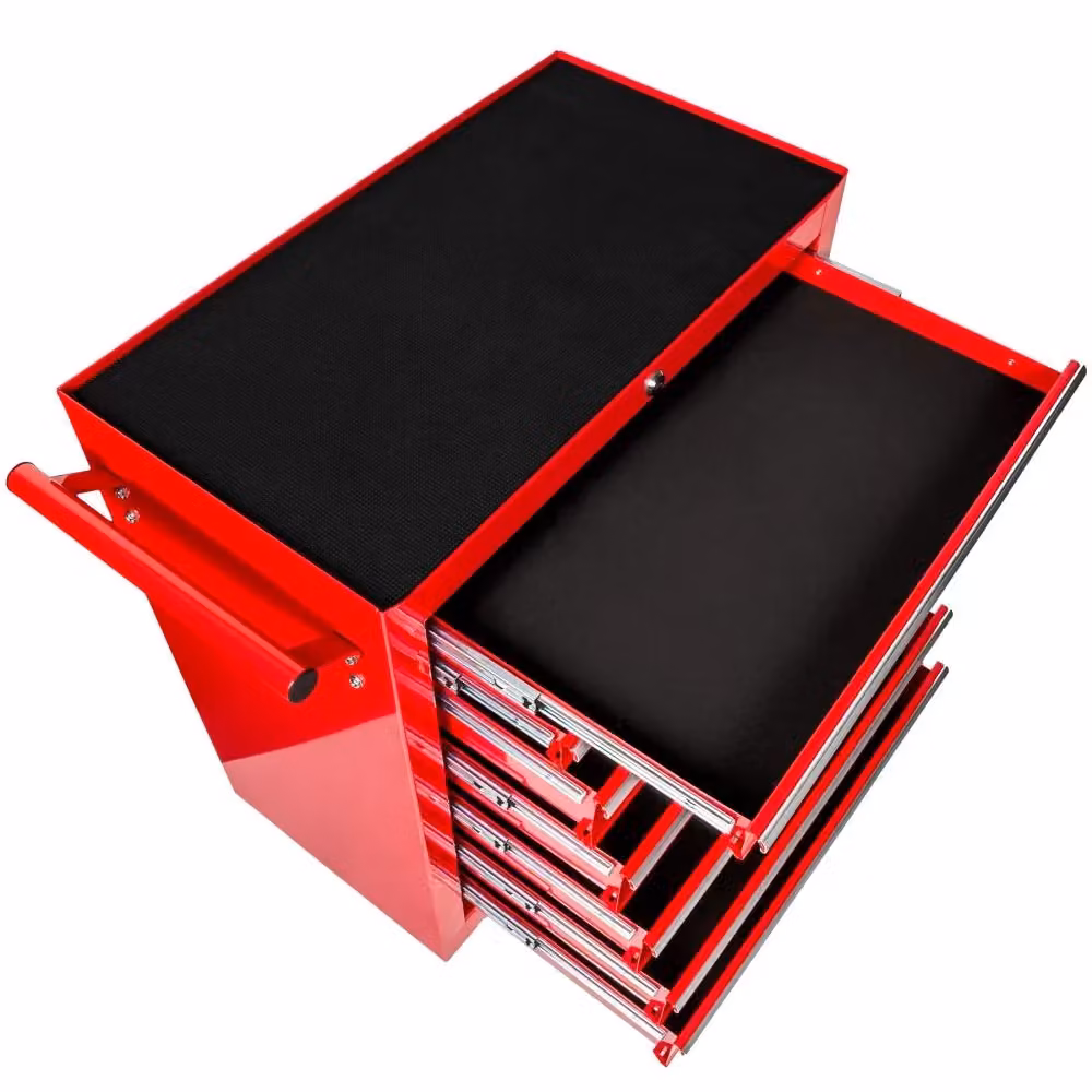 Carrello da officina rosso con 7 cassetti in acciaio e ruote con dimensioni L: 79 cm, P: 33 cm, H: 87 cm – 2