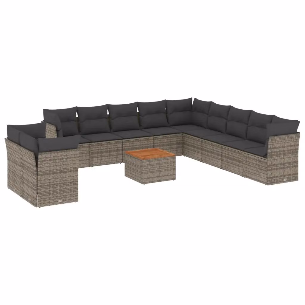 Set di Divani da Giardino vidaXL a Forma di U in Polyrattan Grigio con Cuscini e Tavolino da Esterno – 2