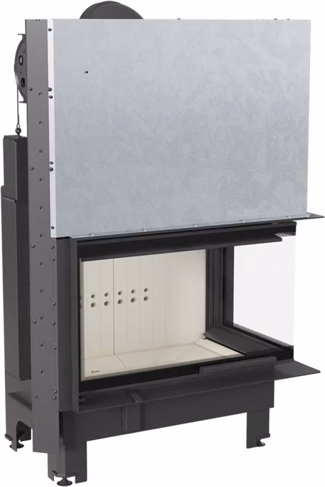 Inserto camino in acciaio KRATKI MBO destro 15 kW Ø 200 con porta scorrevole in vetro curvo