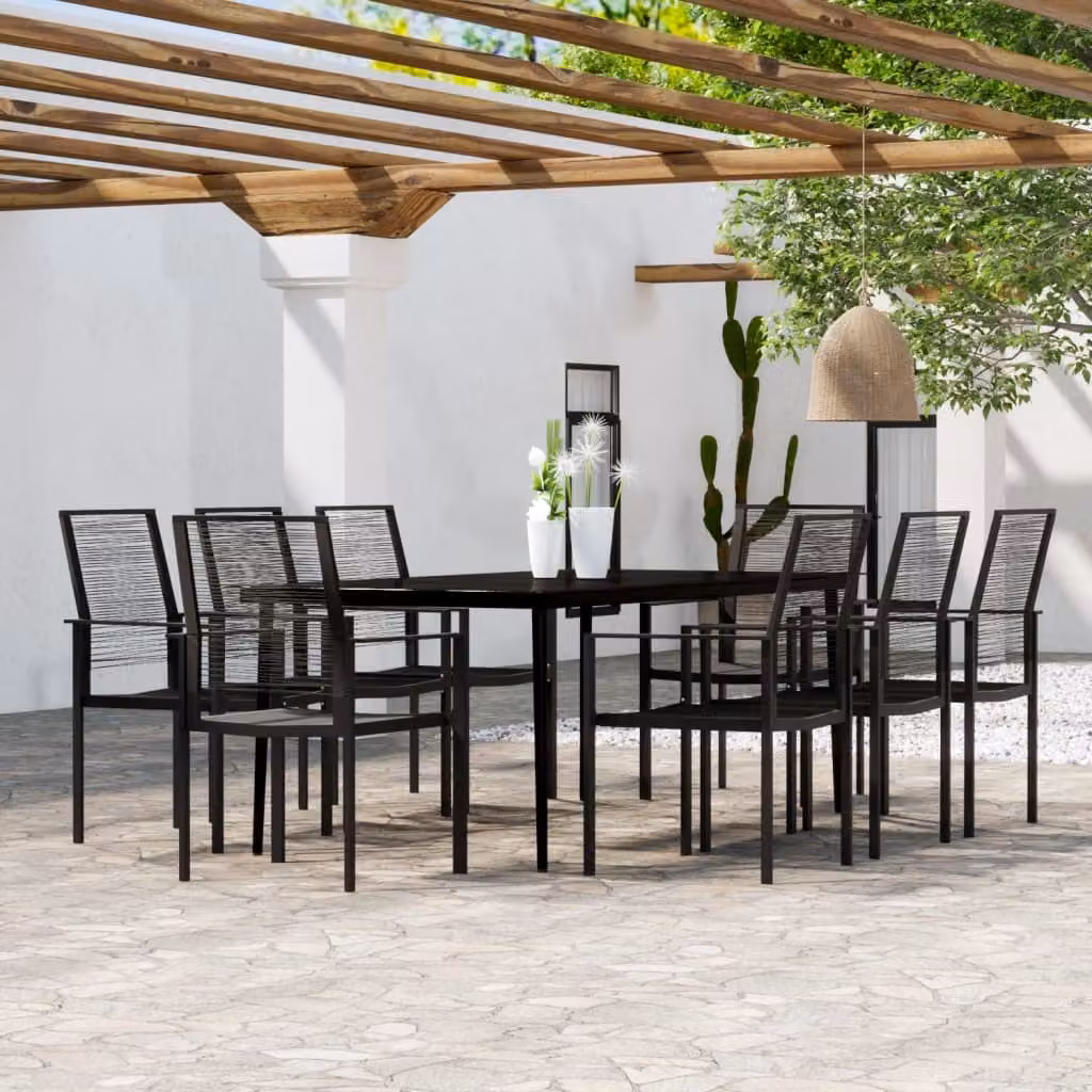 The Living Store 9 pezzi. Set da pranzo da giardino Nero