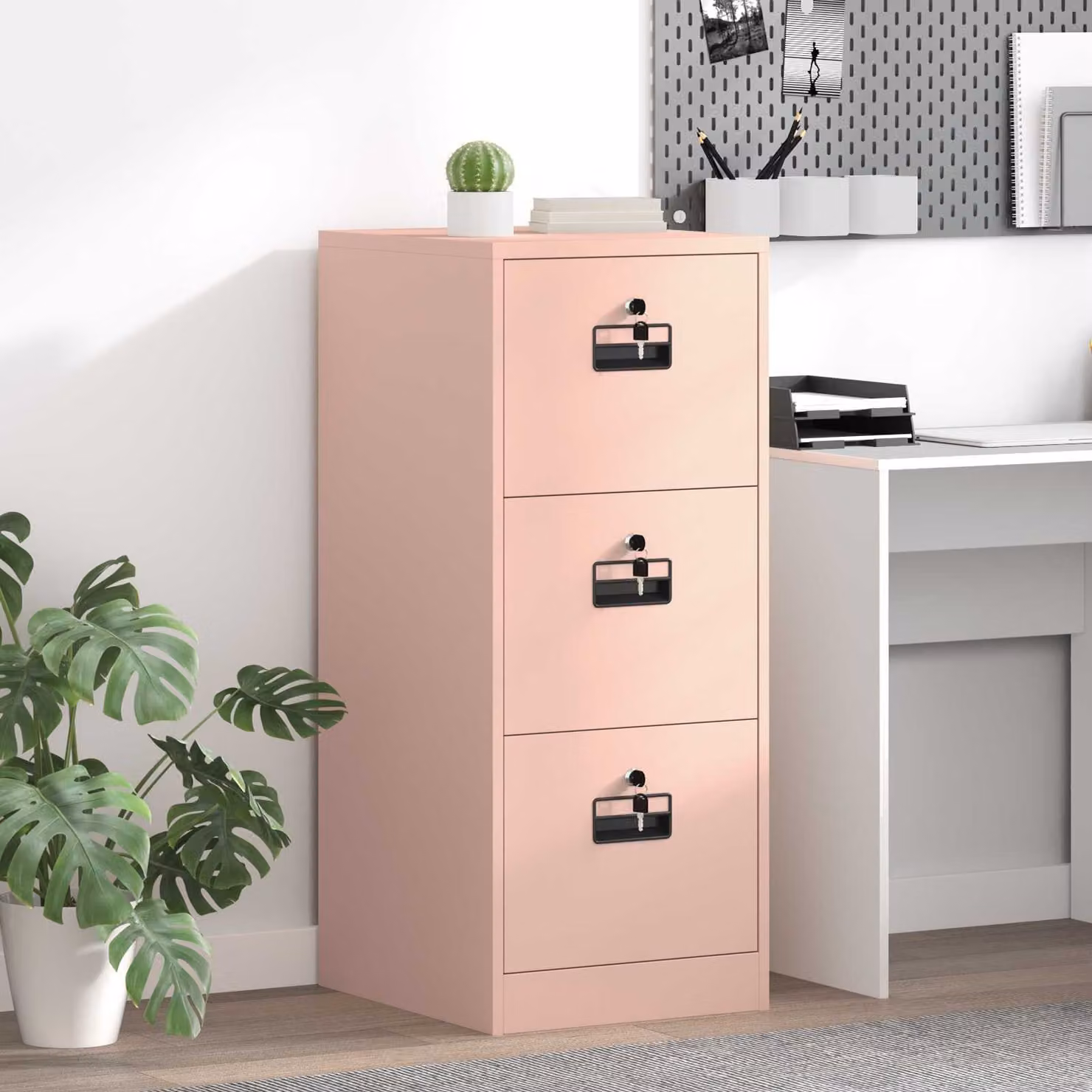 Armadio per file vidaXL in metallo rosa con cassetti e serratura L/P/H: 44 x 50 x 106.5 cm – 1