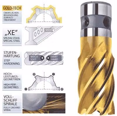 Punta a HSS-XE, attacco Weldon, lunghezza utile 55 mm, Gold-Line55, d=29 mm