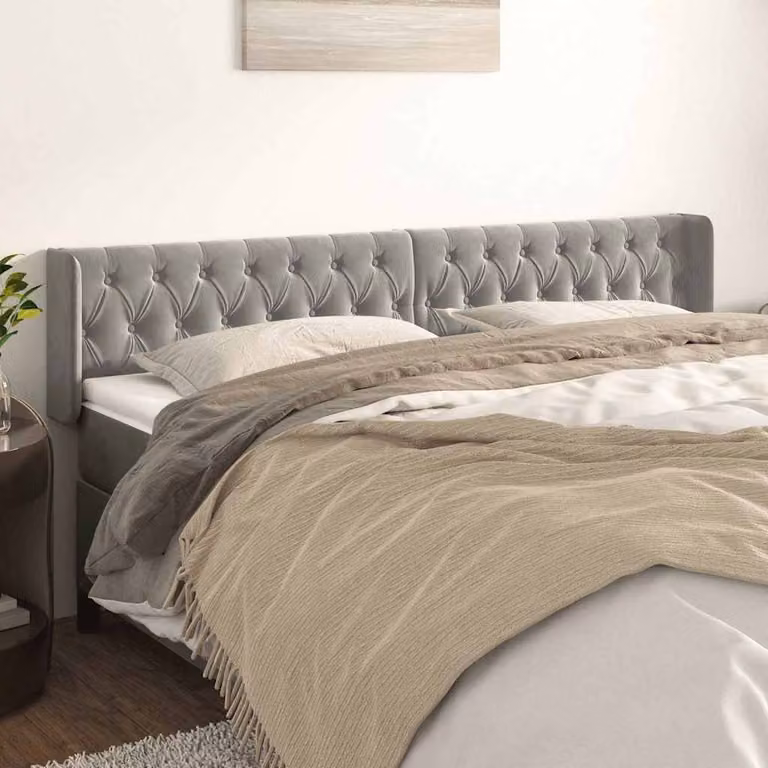 Testiera ad orecchio vidaXL in velluto grigio chiaro L: 203 cm, P: 16 cm, H: 78-88 cm