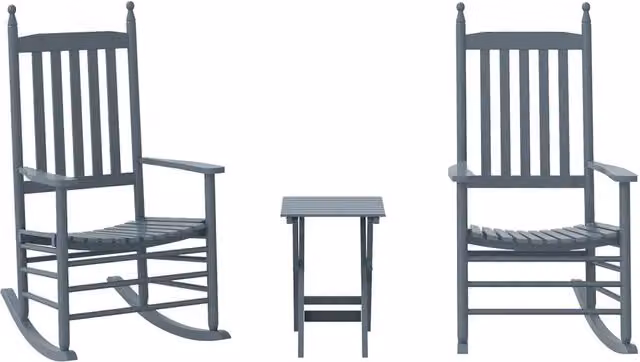 Sedie a Dondolo 2 pz Tavolino Pieghevole Grigia Pioppo Massello CFW2377134