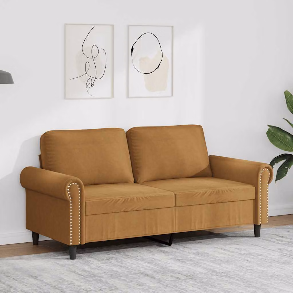 vidaXL Divano a 2 Posti Moderno in Velluto Marrone con Struttura in Metallo