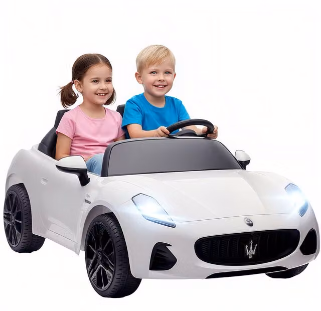 Auto Elettrica Maserati AIYAPLAY per Bambini a 2 Posti con Alimentazione 12V, Telecomando, Luci LED e Musica, Bianco – 1