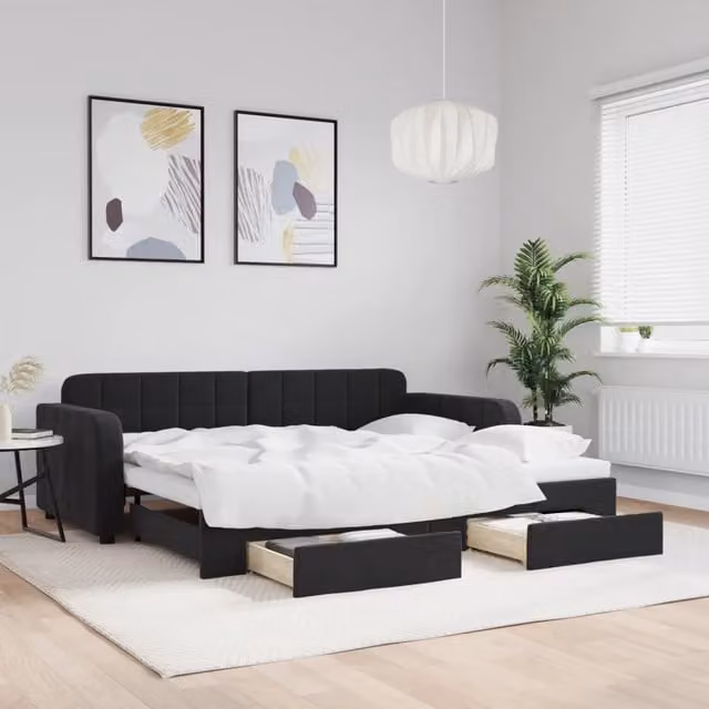 Divano Letto Estraibile con Cassetti-Sofa Letto-Daybed Nero 90x190 cm in Velluto 388716