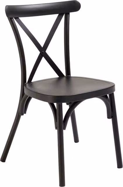 Sedia alta da patio OVIALA in alluminio nero opaco impilabile e resistente ai raggi UV