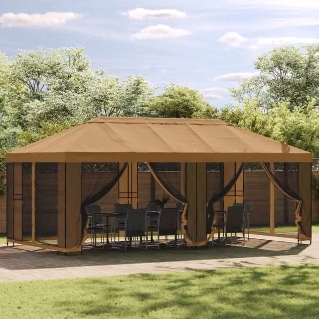 Gazebo con pareti laterali 6 x 3 m Beige Poliestere e Acciaio 3375994