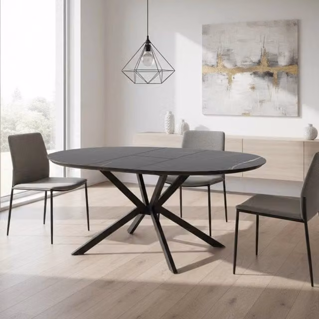 Tavolo allungabile Dobok EFFEZE con piano effetto marmo nero e dettagli oro lucido e gambe in metallo nero L: 126 cm, P: 76 cm, H: 76 cm con allunga da 34 cm – 1