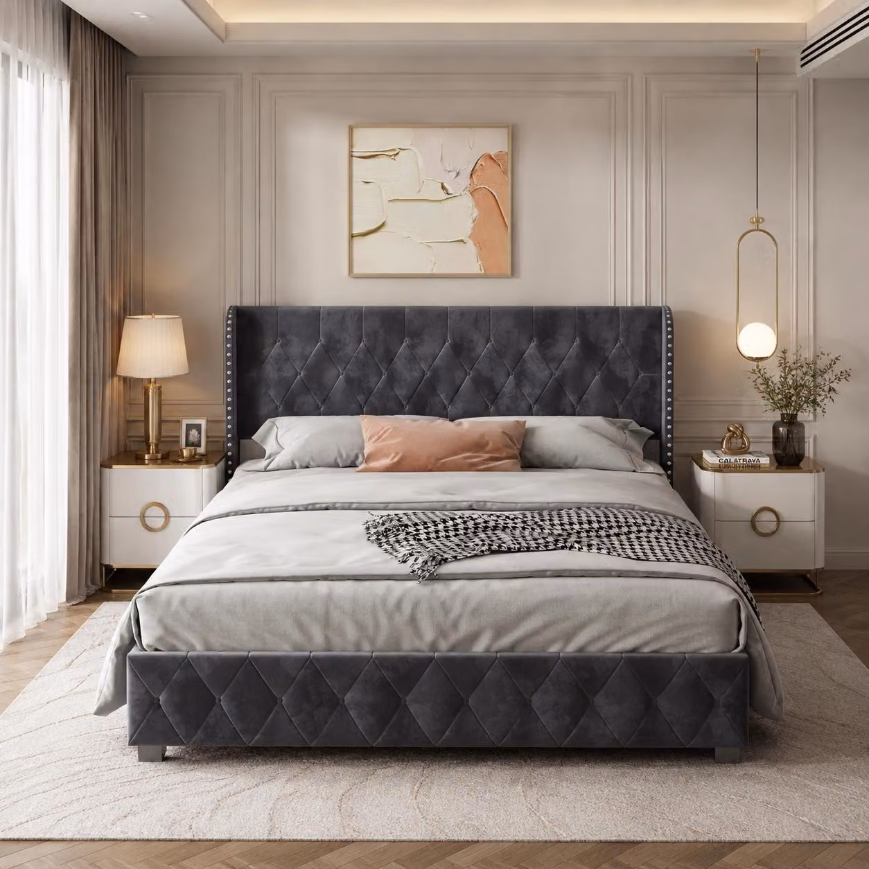 Letto imbottito INONEFT 140x190 con spazio contenitore, letto a molle con sistema idraulico, letto singolo per ragazzi con rete a doghe, senza materasso, in velluto, colore grigio scuro