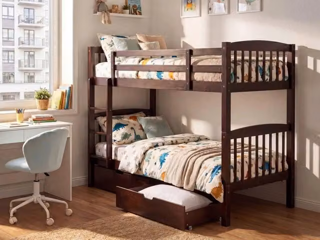 Letto a castello Beliani in legno di pino marrone con cassetti per cameretta bambini L/P/H: 210 x 90 x 150 cm – 1