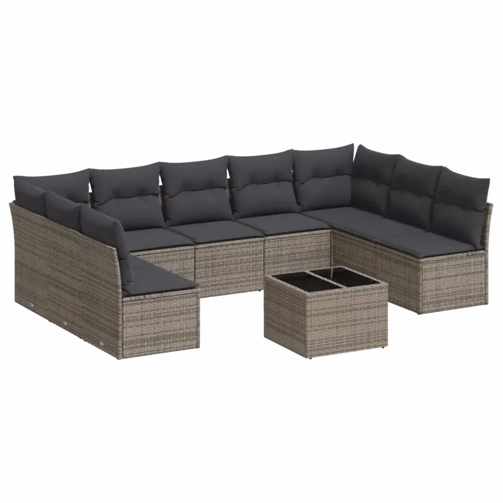 Set Divano da Giardino vidaXL 10 Pezzi con Cuscini Grigio in Polyrattan e Tavolino da Esterno – 2