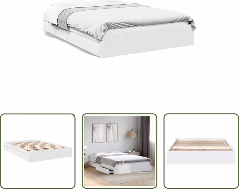 The Living Store Giroletto con cassetti bianco 150x200 cm materiale legno