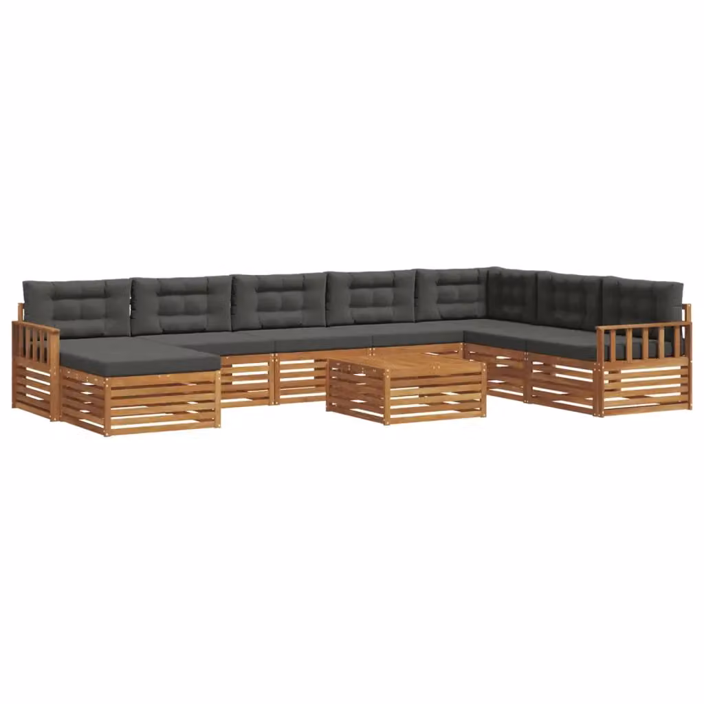Set di divani da esterno vidaXL in legno di acacia con tavolino e pouf, colore marrone e antracite, 9 pezzi – 2